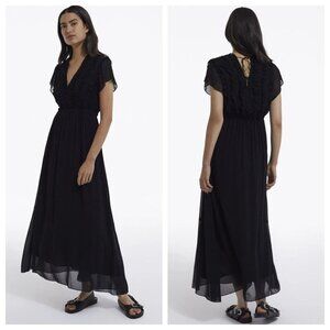 The Kooples Black Maxi Dress Ruffled Short Sleeve Dress - S - NWT